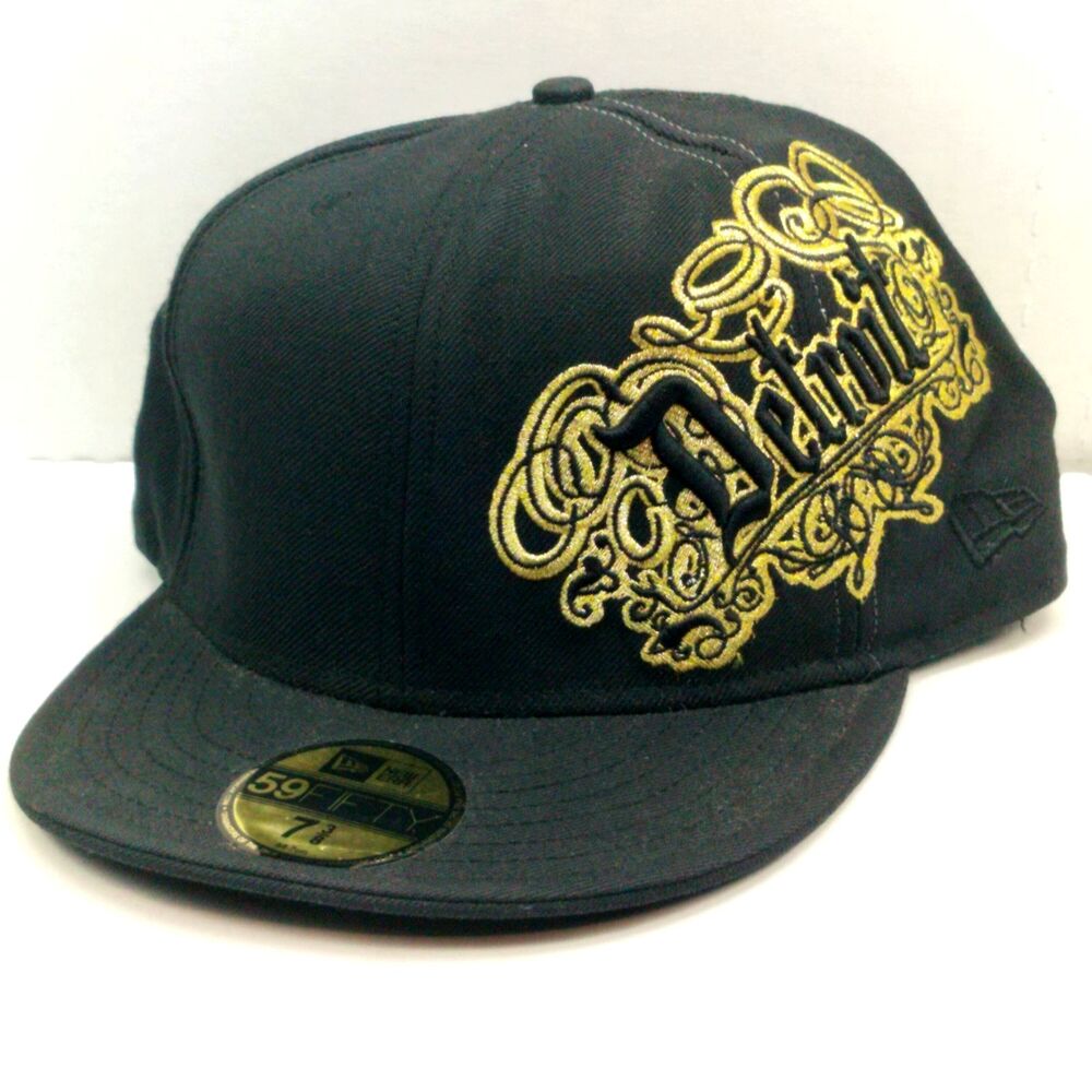 Detroit New Era Baseball Cap Hat Gold Black Preowned 58.7 cm Tigers Fitted 7 3/8